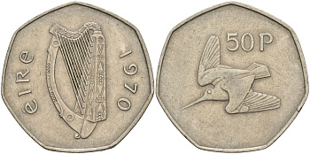 Ирландия 50 пенсов 1970 вальдшнеп KM 24 медно-никель 4144-1044