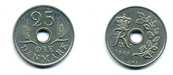 Дания 25 эре 1968 С;S, Фредерик IX (1947-1972) KM 855.1 медно-никель UNC 25-457