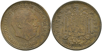 Испания 1 песета 1963 (63) Франсиско Франко (1939-1975) KM 775 алюминиевая бронза 4579-151