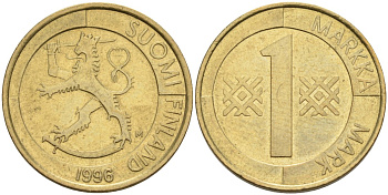 Финляндия 1 марка 1996 M KM 76 алюминиевая бронза 4563-547