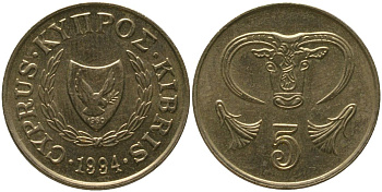 Кипр 5 центов 1994 KM 55.3 никель латунь 4158-559