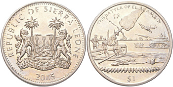 Сьерра-Леоне 1 доллар 2005 60 лет окончанию Второй мировой войны - Битва за Эль-Аламейн KM 317 медно-никель BU 73-512