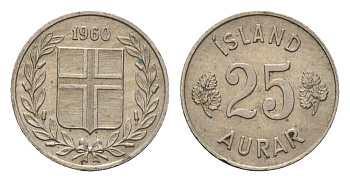 Исландия 25 эйре 1960 KM 11 медно-никель 4690-618
