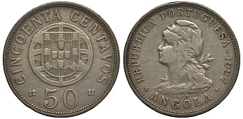 Португальская Ангола 50 сентаво 1927 KM 59 никель бронза 1521-241