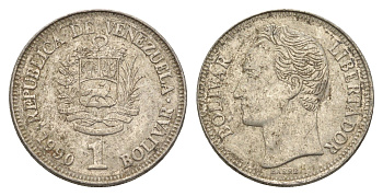 Венесуэла 1 боливар 1990 Симон Боливар Y 52a.2 сталь плакированная никелем 4662-926