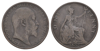 Великобритания 1 пенни 1902 Эдуард VII (1901-1910) KM 794.2, Spink 3990 бронза 215-636