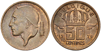 БЕЛЬГИЯ 50 САНТИМОВ 1975 BELGIQUE KM 148.1 бронза 4528-926