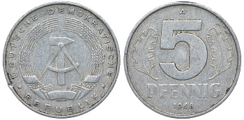 ГДР 5 ПФЕННИГОВ 1968 A KM 9.1 алюминий 62-113