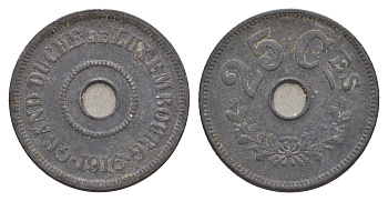 Люксембург 25 сантимов 1916 год-тип, Мария Аделаида (1912-1919), Германская оккупация KM 29 цинк 4657-1144
