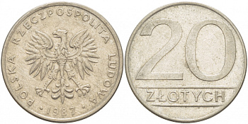 ПОЛЬША 20 ЗЛОТЫХ 1987 MW KM 153.1 медно-никель 213-844