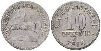 Брауншвейг 10 пфеннигов 1918 Funck 56.2A, Men05 3454.3, Men18 4388.3, Jeger 3a железо 99-859