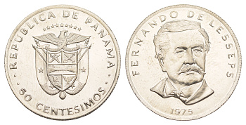 Панама 1/2 бальбоа (50 сентесимо) 1975 тираж 20.000 экземпляров KM 38 медь плакированная медно-никелем BU 4634-1131