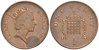 Великобритания 1 пенни 1995 Елизавета II (1952-2022) KM 935a, Spink 4391 (B4) сталь плакированная медью 4609-533
