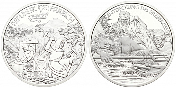 Австрия 10 евро 2010 серии сказки и легенды, открытие горы Эрцберг (железная гора) в Штирии KM 3185 серебро PROOF 00-000-00