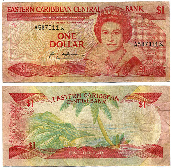 Восточно-Карибские штаты 1 доллар 1988-1989 TDLR, буква K Pick 21k бумага VF 2197-32-1-2