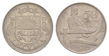 Латвия 50 сантимов 1922 год-тип KM 6 никель 4657-813