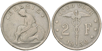 Бельгия 2 франка 1930 Альберт I (1909-1934), BELGIE KM 92 никель 63-833