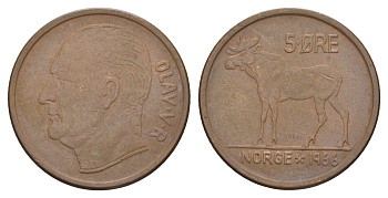 Норвегия 5 эре 1966 Улаф V (1957-1991) KM 405 бронза 4657-221