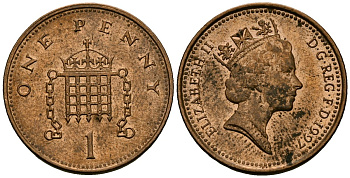 Великобритания 1 пенни 1997 Елизавета II (1952-2022) KM 935a, Spink 4391 (B4) сталь плакированная бронзой 4167-1236