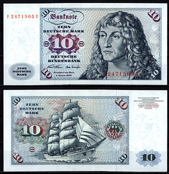 ФРГ 10 марок 1970 Альбрехт Дюрер. Kорабль "Горх Фок" Pick 31 a(1) бумага UNC (пресс) 7204-4-3-2