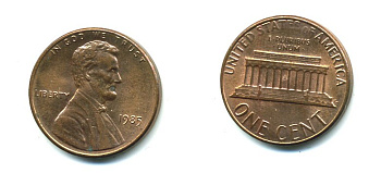 США 1 ЦЕНТ 1985 ЛИНКОЛЬН KM 201b цинк плакированный медью 46-668