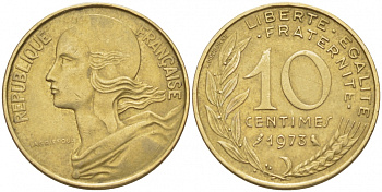 ФРАНЦИЯ 10 САНТИМОВ 1973 ТИП MARIANNE KM 929 медь алюминий никель 112-563