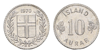 Исландия 10 эйре 1970 KM 10a алюминий UNC 4690-727