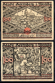 Штернберг (Мекленбург-Шверин) 100 пфеннигов = 1 марка 1922 Mehl Grabowski 1268.3-1/3 бумага UNC (пресс) 7556-69-2-2