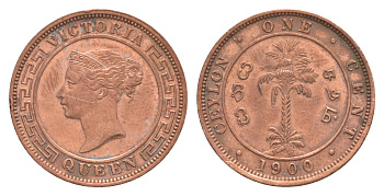 Цейлон 1 цент 1900 Виктория (1837-1901) KM 92 медь aUNC 75-1736