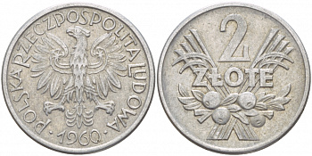 Польша 2 злотых 1960 MW KM 46, Parchimowicz 216c алюминий 4545-336