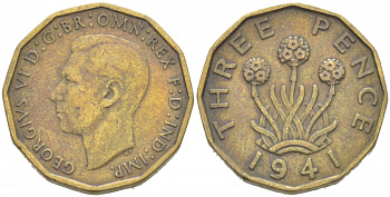 Великобритания 3 пенса 1941 Георг VI (1936-1952) KM 849, Spink 4112 никель латунь 77-551