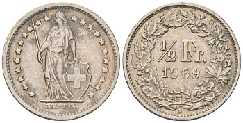 Швейцария 1/2 франка 1969 B KM 23a медно-никель 4549-1244