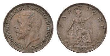Великобритания 1 фартинг 1935 Георг V (1910-1936) KM 825, Spink 4061 бронза 4664-317