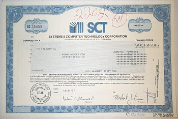 США, SYSTEMS AND COMPUTER TECHNOLOGY CORPORATION 666 акций 1997 бумага 8805-38-1