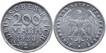 ГЕРМАНИЯ 200 МАРОК 1923 E KM 35, J. 304 алюминий 4390-931