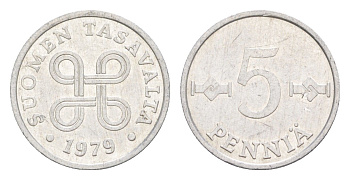 Финляндия 5 пенни 1979 KM 45a алюминий aUNC 4647-312