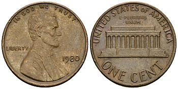 США 1 цент 1980 Авраам Линкольн KM 201 медь цинк 4136-164