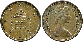 Великобритания 1 пенни 1973 Елизавета II (1952-2022) KM 915, Spink 4237 (B1) бронза 4393-254