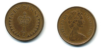 Великобритания 1/2 пенни 1971 Елизавета II (1952-2022) КМ 914, Spink 4239 бронза 4110-1628