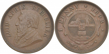 Южно-Африканская Республика, Трансвааль 1 пенни 1898 Пауль Крюгер KM 2 медь 180-945