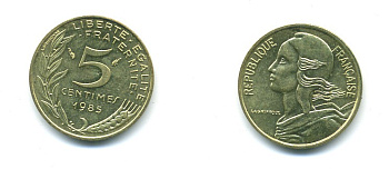 ФРАНЦИЯ 5 САНТИМОВ 1985 ТИП MARIANNE KM 933 медь алюминий никель 84-1548