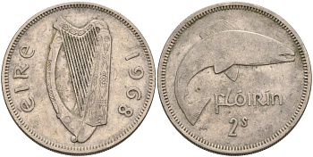 Ирландия 1 флорин 1968 лосось KM 15а медно-никель 88-725