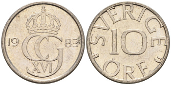 Швеция 10 эре 1983 Карл XVI Густав (1973- ) KM 850 медно-никель 4585-431