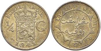 Нидерландская Индия 1/4 гульдена 1941 Вильгельмина (1890-1948) KM 319 серебро 4525-1256