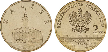 Польша 2 злотых 2006 MW, серия польские города, Калиш KM 580 латунь UNC 603-525