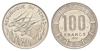 Чад 100 франков 1975 KM 3 никель aUNC 4127-1844
