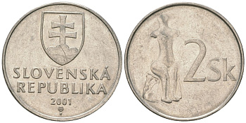 Словакия 2 кроны 2001 MK KM 13 сталь плакировнная никелем aUNC 4586-1225