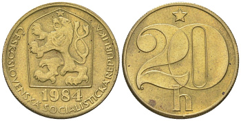Чехословакия 20 геллеров 1984 KM 74 латунь 4115-948