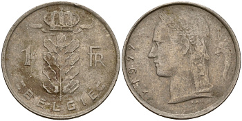 Бельгия 1 франк 1977 Belgie, Бодуэн I (1951-1993) KM 143 медно-никель 4156-633