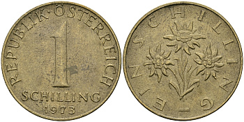 Австрия 1 шиллинг 1973 KM 2886 алюминиевая бронза 94-521